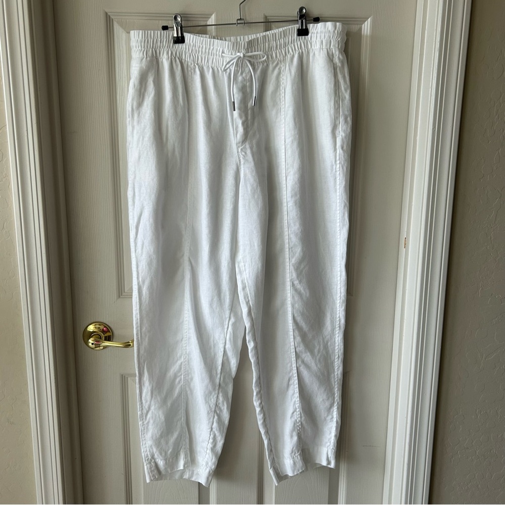 Athleta White Linen Drawstring Pants Women’s Large Beach Resort Coastal